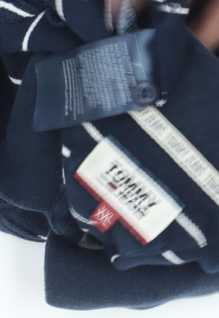 Tommy Jeans Men's Blue Striped Polo Shirt 2XL