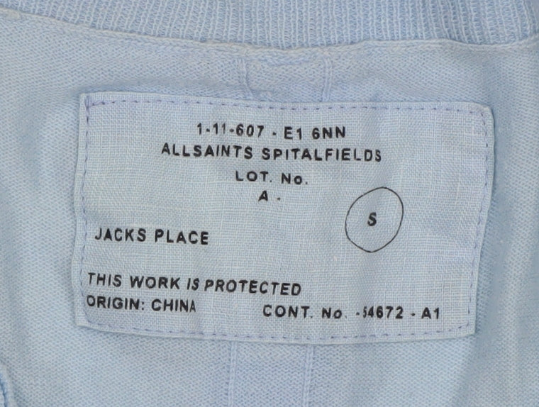 AllSaints Men's Blue V-Neck Cotton Jumper S