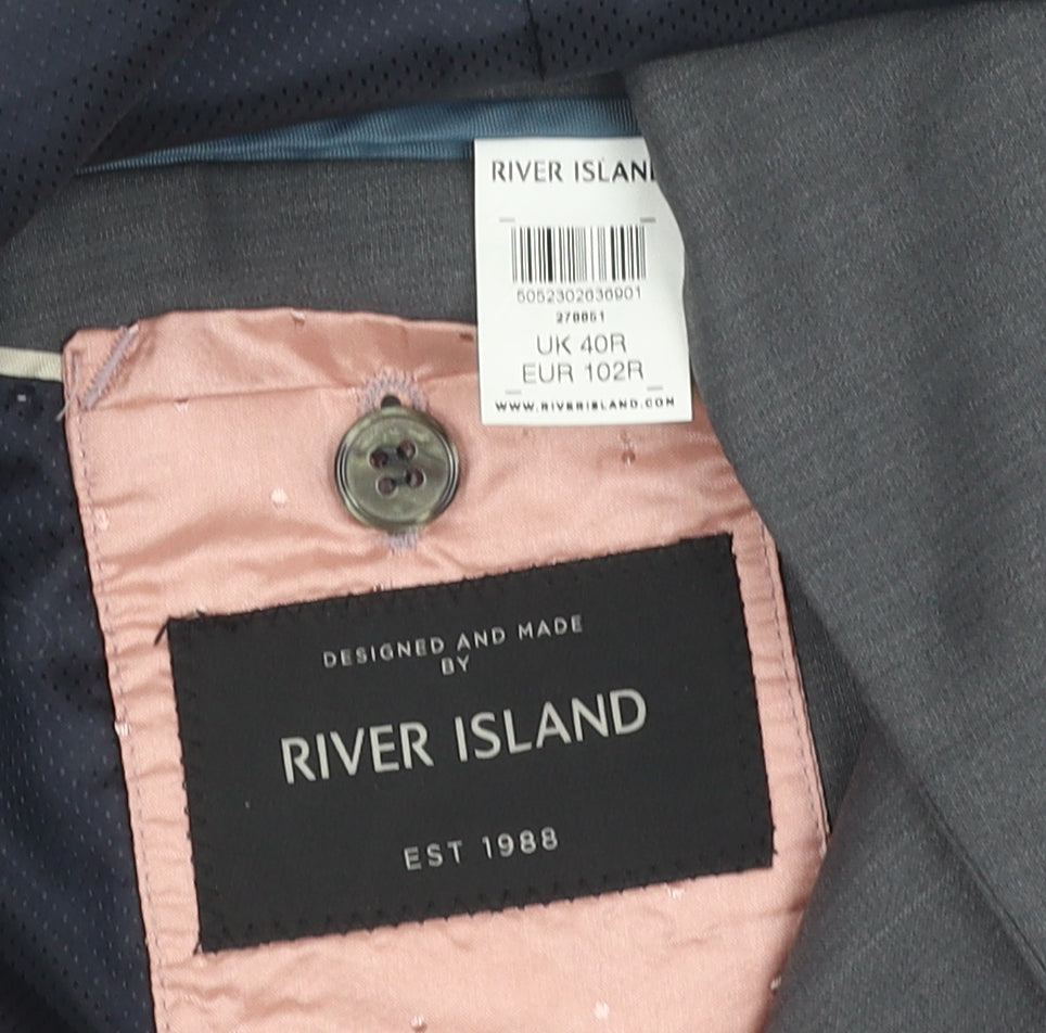 Mens UK Size 40 River Island Regular Grey Suit Jacket