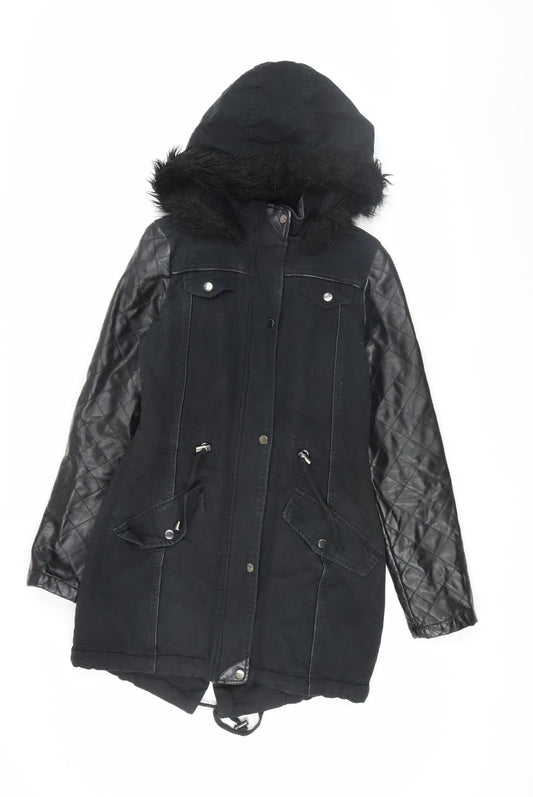 Womens UK Size XS Brave Soul Black Parka Coat