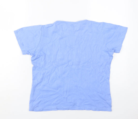 EWM Women's Blue Floral Embroidered T-Shirt, Size 10-12