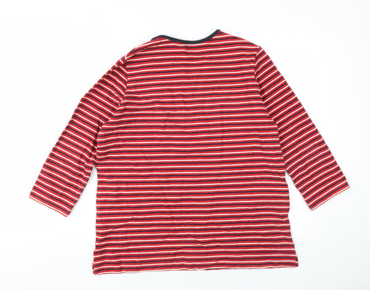 Hawkshead Women's Red Striped T-Shirt, Size 16, 3/4 Sleeve
