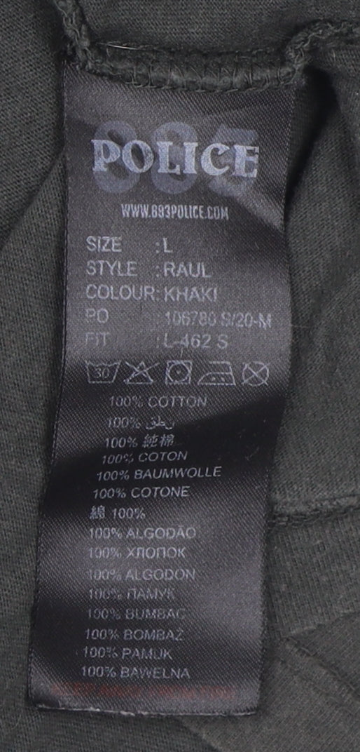 Police Men's Green L Cotton Short Sleeve T-Shirt