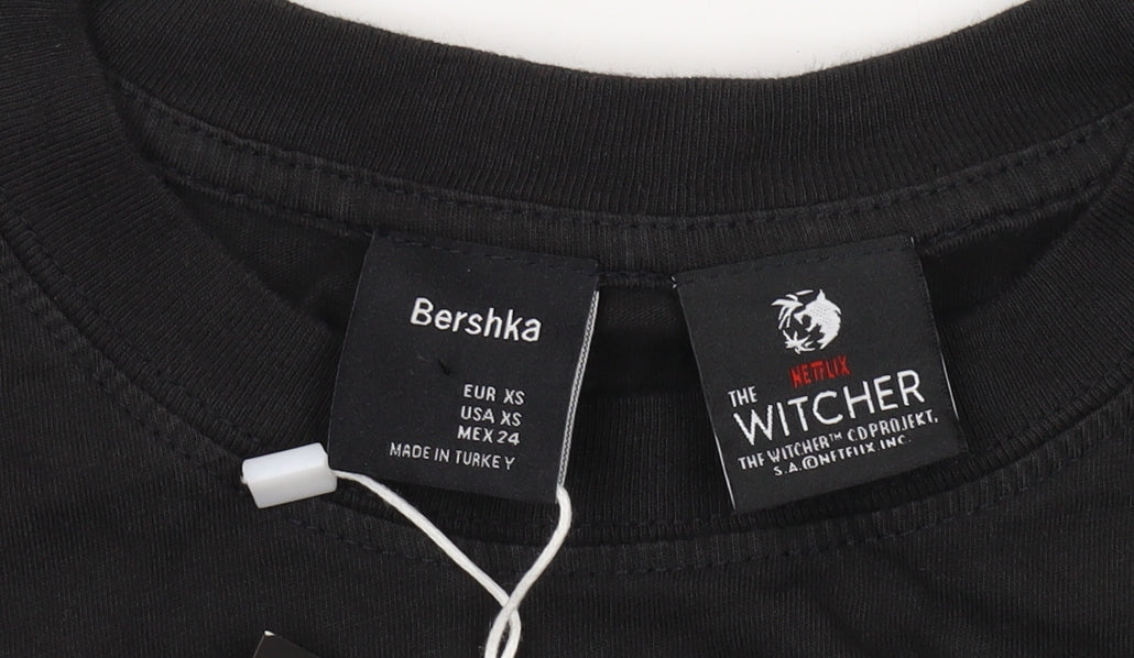 Mens UK Size XS Bershka Black T-Shirt