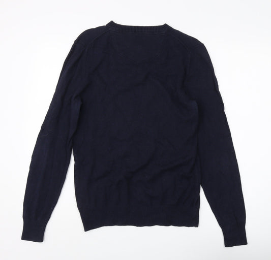 FatFace Men's Blue V-Neck Cotton Cashmere Jumper S