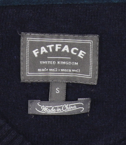FatFace Men's Blue V-Neck Cotton Cashmere Jumper S