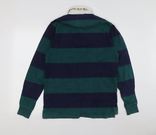 Fila Men's Green Striped Long Sleeve Polo M