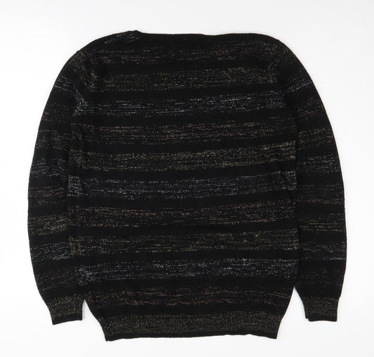 Cotton Traders Women's Black Striped Jumper - Size 10/12