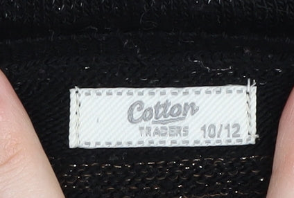 Cotton Traders Women's Black Striped Jumper - Size 10/12