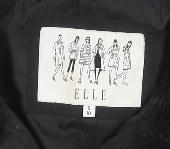 Elle Women's Black Puffer Jacket, Size 10, Fur Trim, Winter