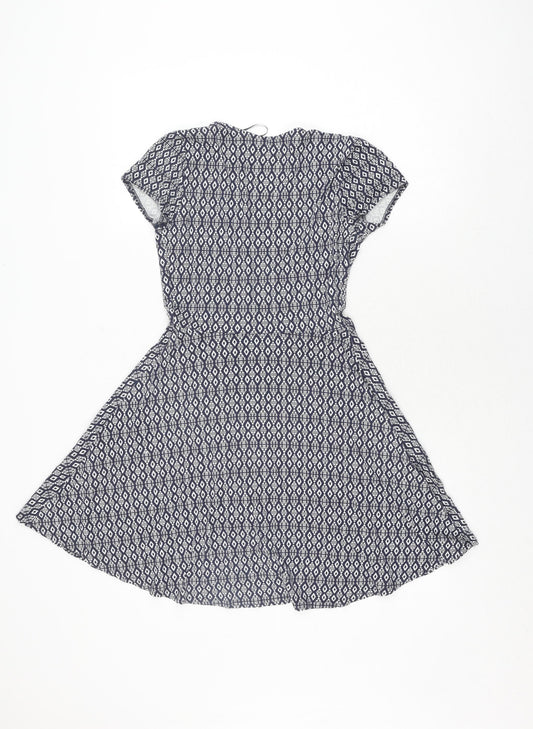 New Look Women's Blue Geometric Fit & Flare Dress Size 8