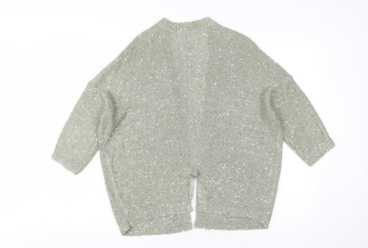 BHS Women's Green Sequin Open-Knit Cardigan, Size 12