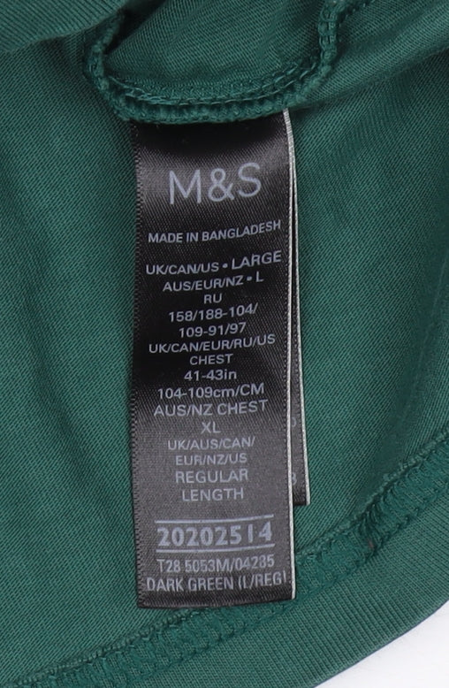 Marks and Spencer Men's Green Long Sleeve T-Shirt - L