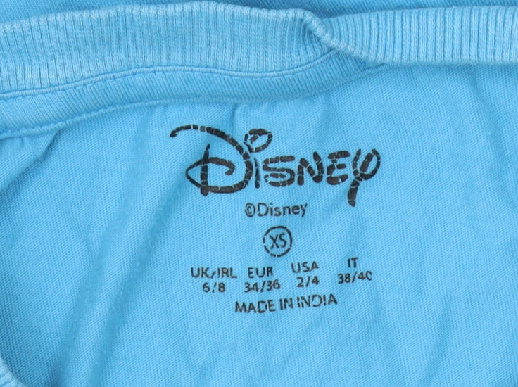 Womens UK Size XS Disney Blue Basic T-Shirt