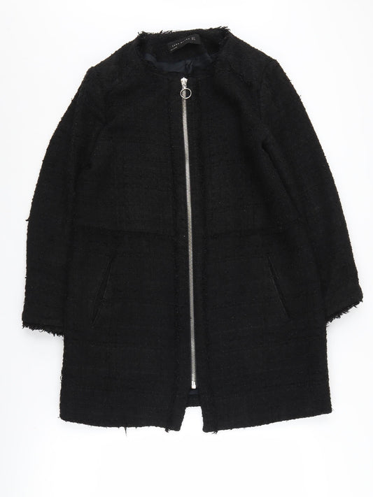 Zara Women's Black Tweed Coat, Size 12, Casual Zip