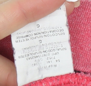 Brand and care label for Champion Pink Pullover Hoodie, L unisex, logo, casual