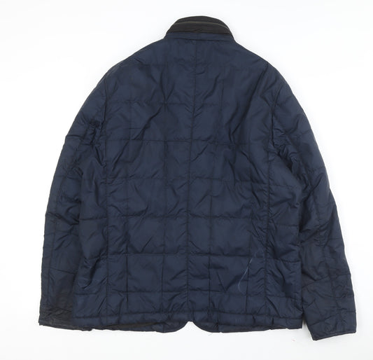 Zara Men XL Blue Puffer Jacket - Casual Stand-Up