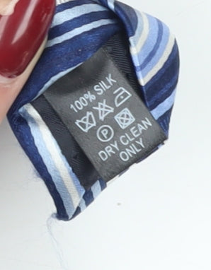 Tom English Men's Blue Striped Silk Designer Tie