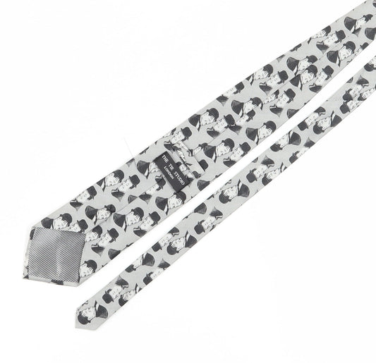 The Tie Studio Men's Grey Silk Geometric Handmade Tie