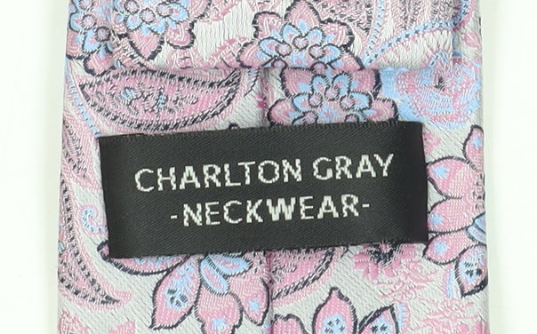 Mens Charlton Gray Pink Floral 100% Polyacrylate Fibre Tie