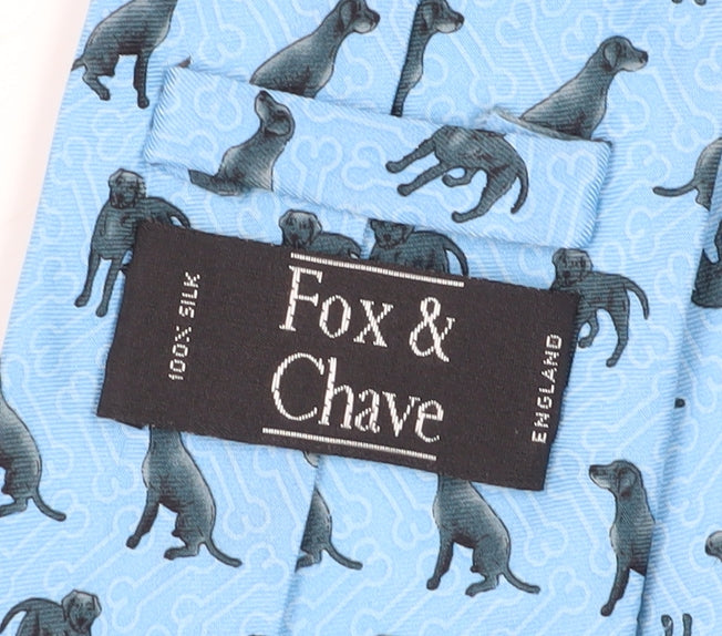 Mens Fox & Chave Blue Animal Print 100% Silk Tie
