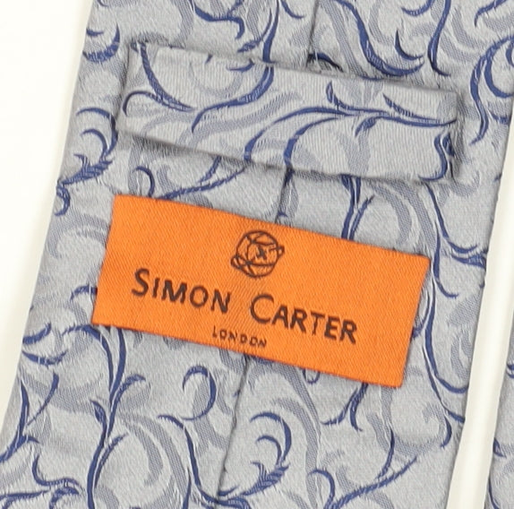 Mens Simon Carter Grey Floral 100% Silk Tie