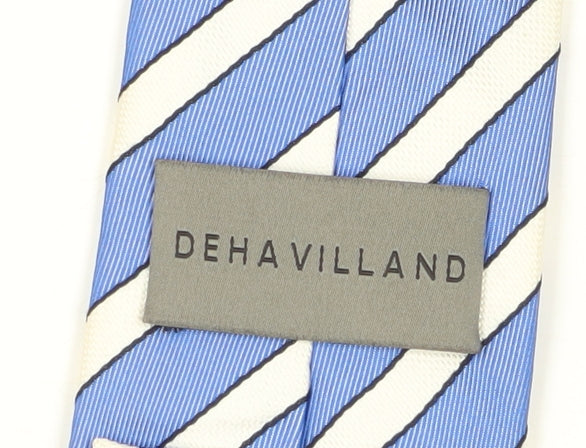 Mens Dehavilland Blue Striped 100% Silk Tie