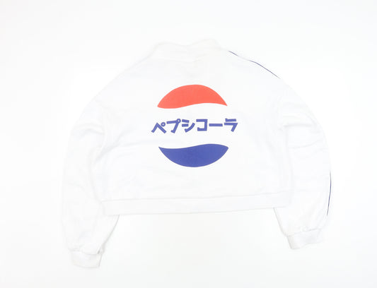H&M Pepsi Women's White Full Zip Logo Sweatshirt L