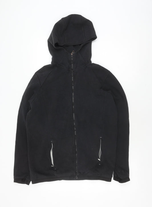Additional front view of Zara Women's Black Basic Jacket -, size L, Hooded & Comfy
