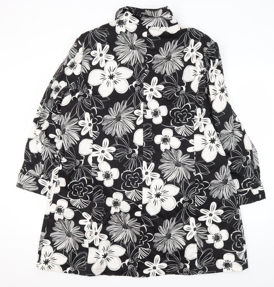 Elvi Women's Black Floral Coat Size 6 Casual