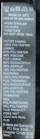 Autograph Women's Black Parka Coat with Faux Fur Trim, Size 14