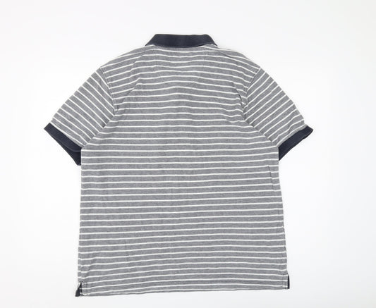 Jasper Conran Men's Grey Striped Cotton Polo L