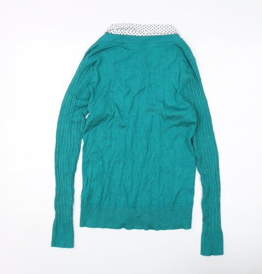 Bonmarché Women's Green V-Neck Cable Knit Pullover Jumper Size 10
