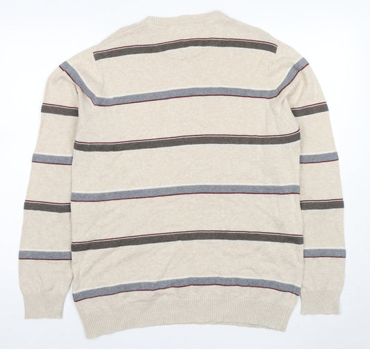 Atlantic Bay Men's Beige Striped Pullover Jumper M