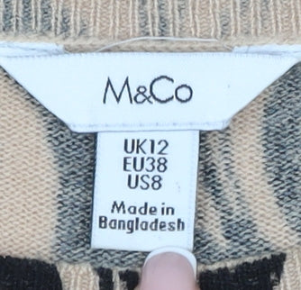 M&Co Women's Brown Geometric Knit Blouse Size 12