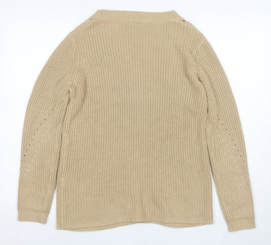 Damart Women's Beige Cardigan M Knit V-Neck Casual