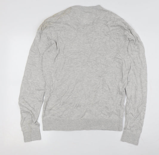 Hollister Men's Grey V-Neck Pullover Jumper M