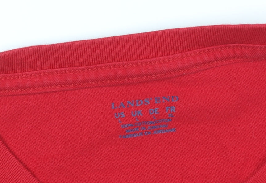 Lands' End Men's Red Cotton Crew Neck T-Shirt L