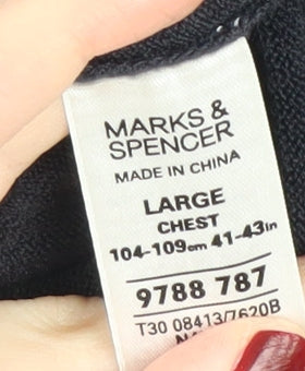 Marks and Spencer Men's Black V-Neck Jumper L