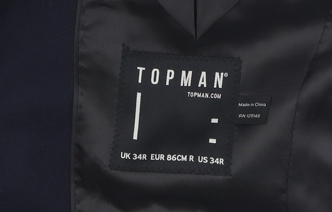 Mens UK Size 34 Topman Regular Blue Suit Jacket