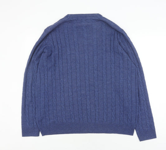 Cotton Traders Men's Blue V-Neck Cable Knit Jumper L