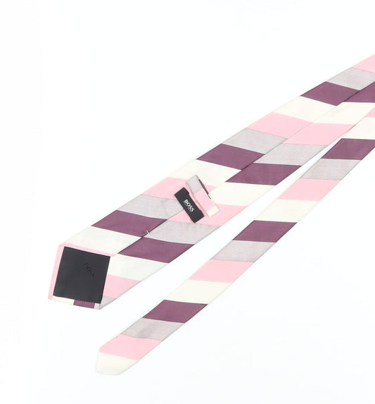Hugo Boss Men's Purple Pink Striped Silk Slim Tie