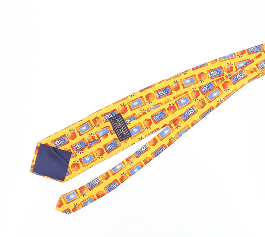 James Barry Men's Yellow Geometric Silk Slim Tie