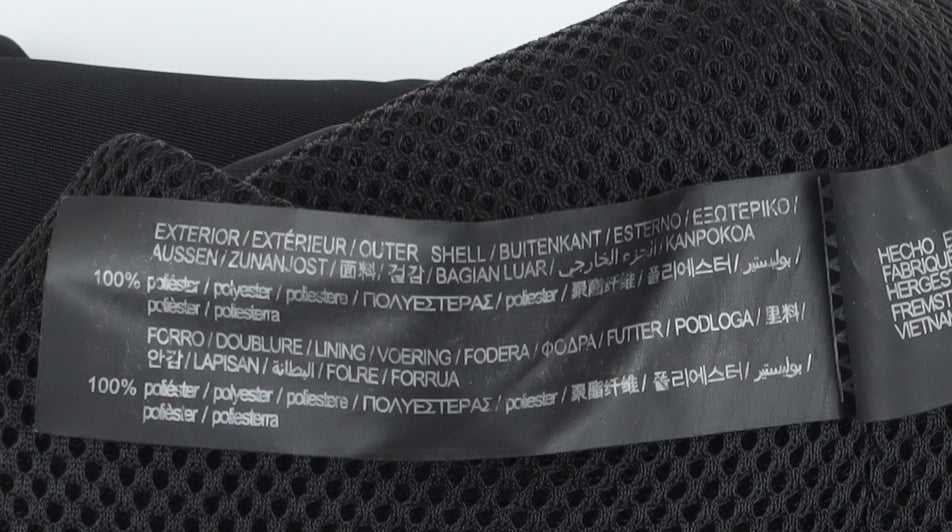 Brand and care label for Pull&Bear unisex black sleeveless bomber waistcoat, size 8