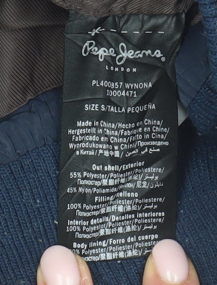 Pepe Jeans Women's Blue S Puffer Jacket with Faux Fur Hood