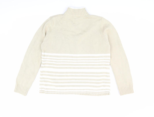 Littlewoods Beige Mock Neck Striped Jumper, Size 14, Casual Women