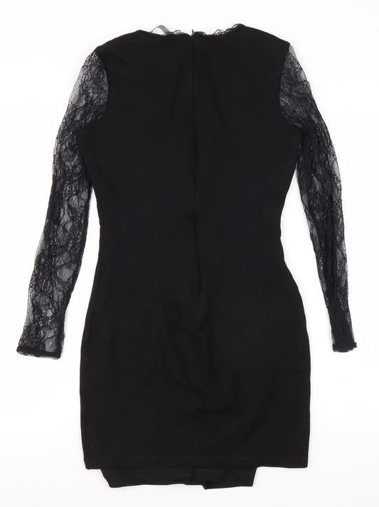 Zara Women's Black Bodycon Lace Sleeve Dress Size 8