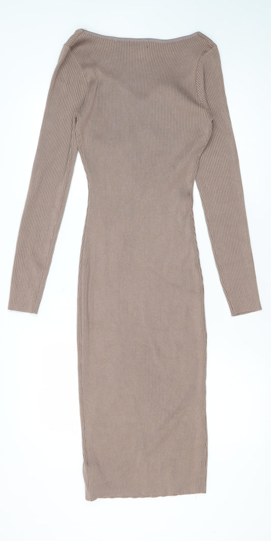 Missguided Women's Beige Bodycon Midi Dress Size 12