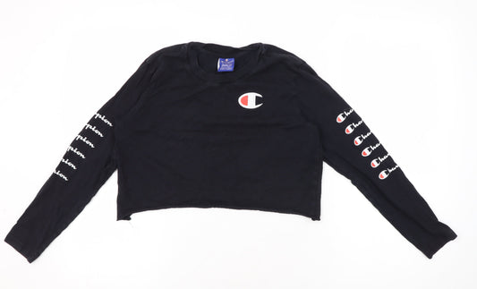 Womens UK Size XS Champion Black Cropped T-Shirt