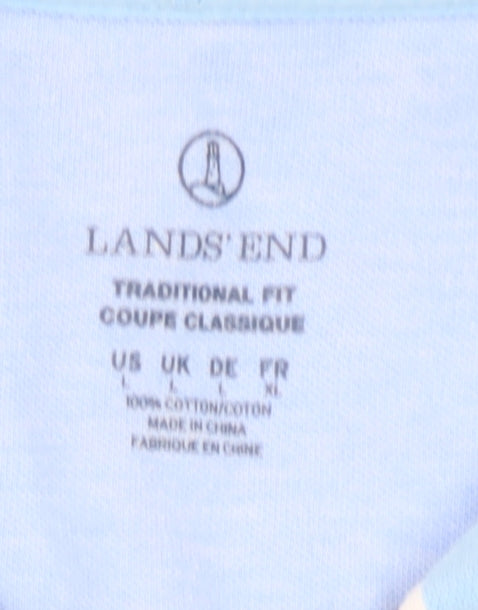 Lands' End Men's Blue Striped Polo Shirt - Medium